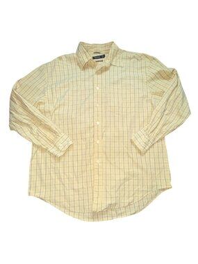 Nautica Mens Collared Button-Front Plaid Shirt-Yellow/Blue-XL-GUC